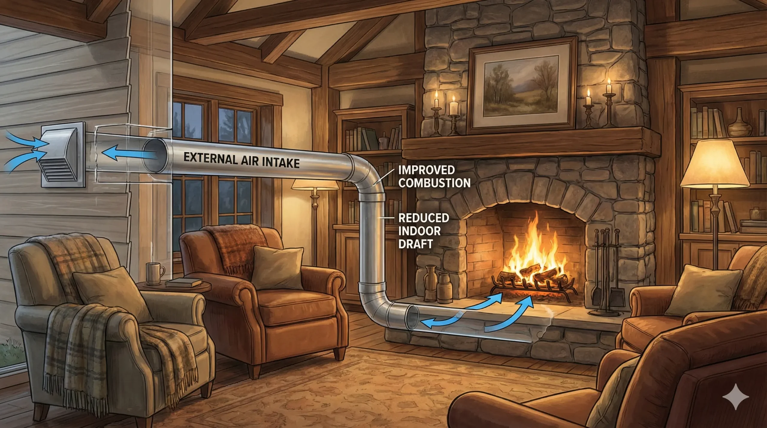 prise d'air cheminée foyer ouvert